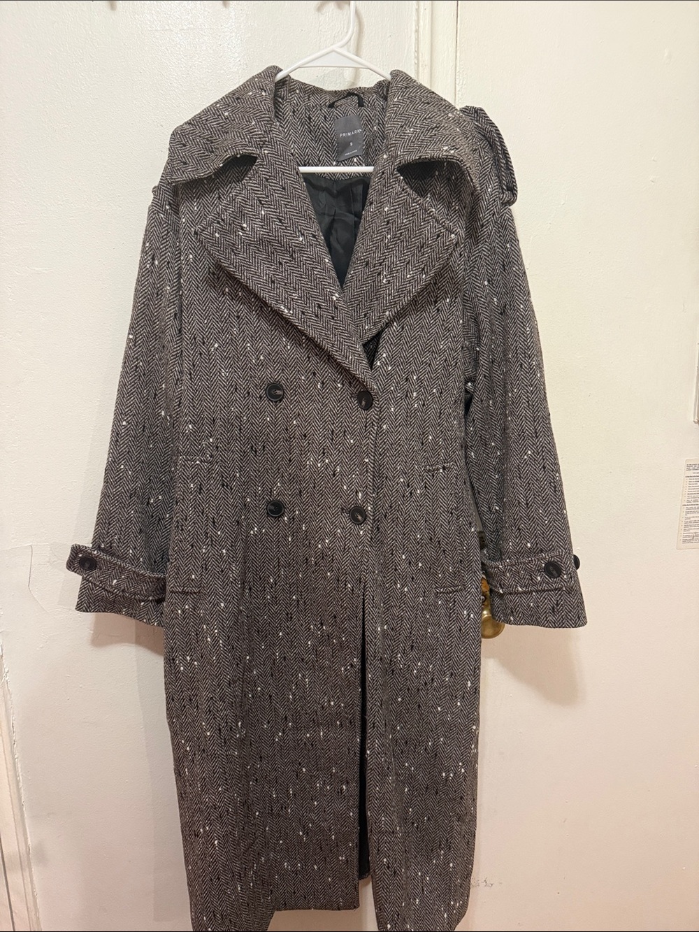 Never worn Primark Gray Herringbone Double-Breasted Trench Coat
